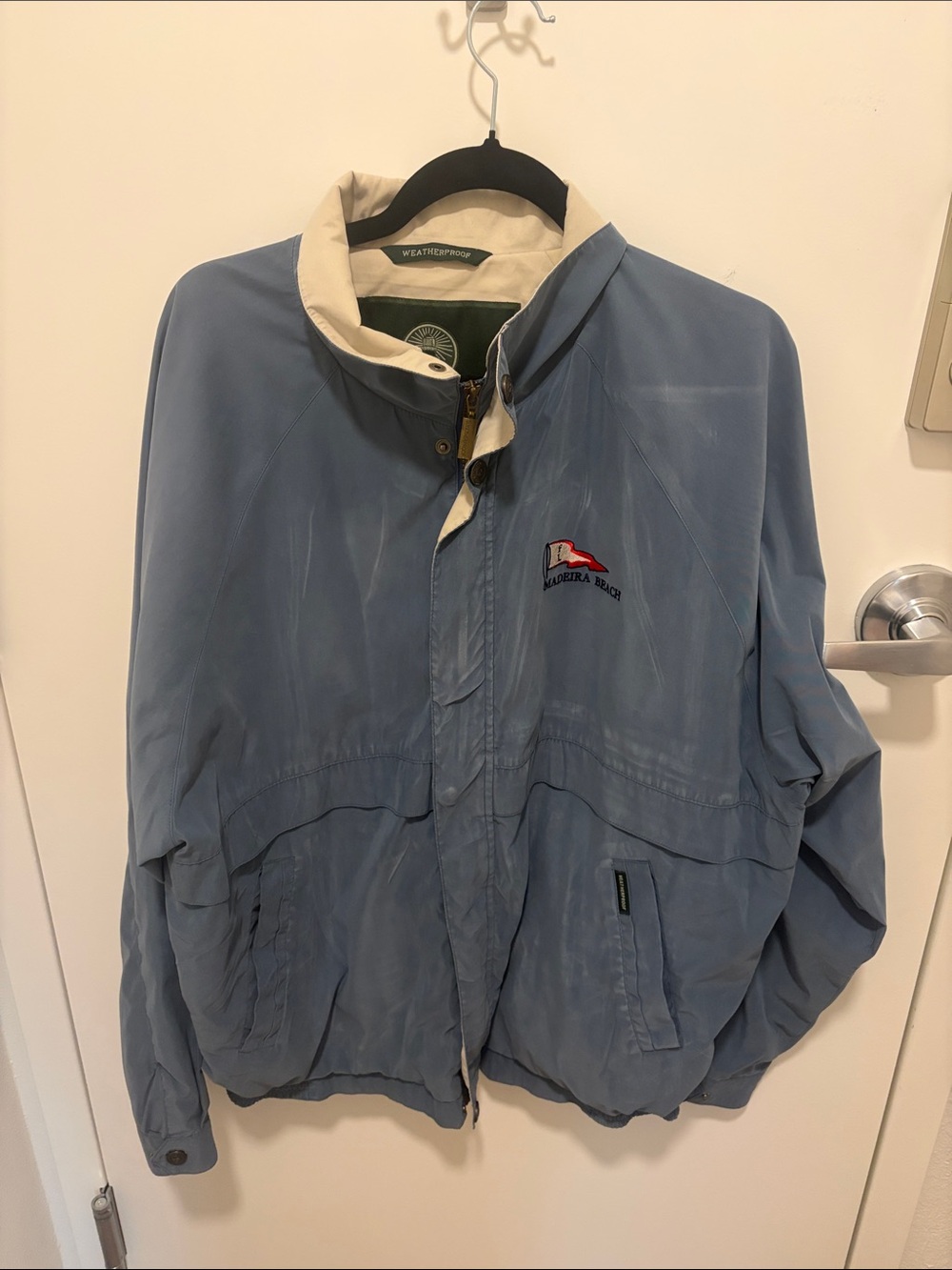Vintage Y2K Weatherproof Windbreaker Blue/Cream XL Embroidered Madeira Beach
